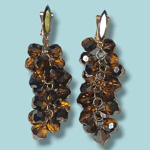 Vintage Lewis Segal Signed AB Topaz Crystal Cluster Dangle Clip On Earrings